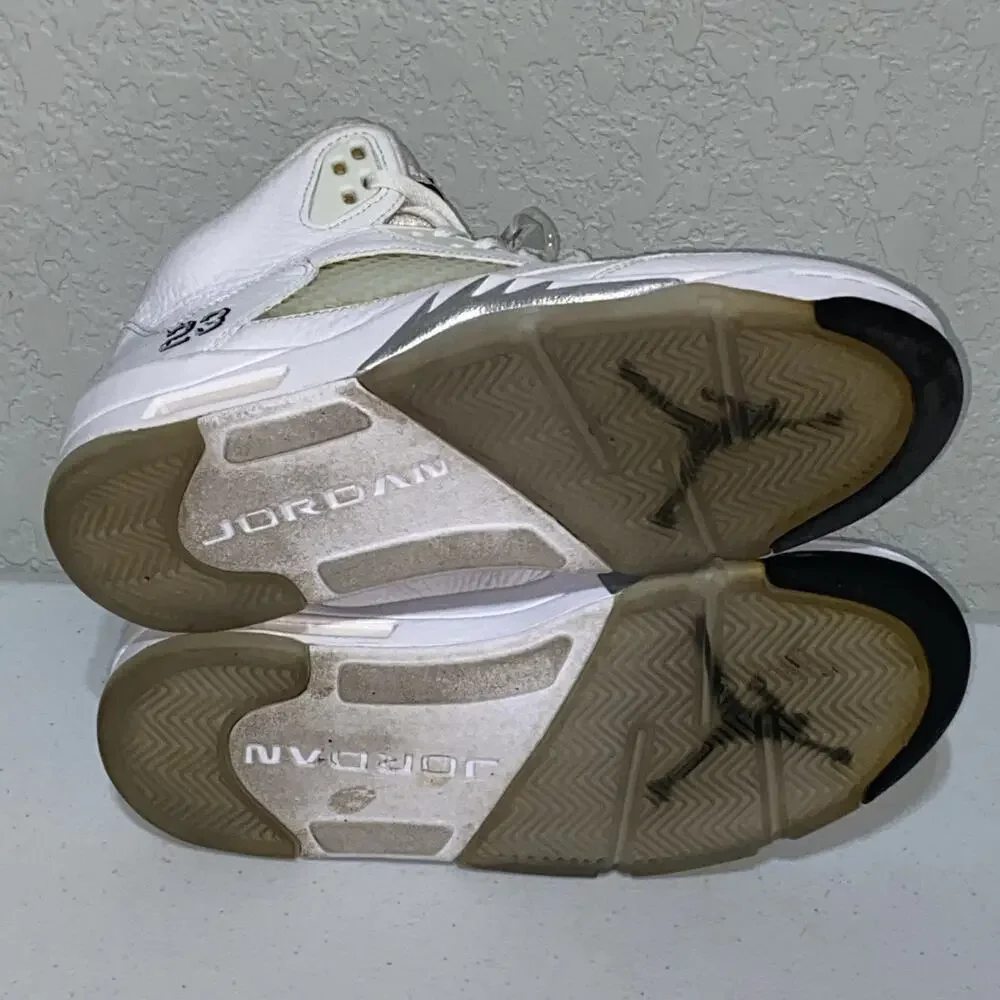 Nike Air Jordan Retro 5 V‎ Metallic White 136027-130 Mens Size 7 Womens 8.5 2015